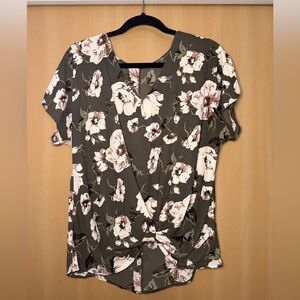 West Kei Floral Twist Front Blouse - Pink and Gray